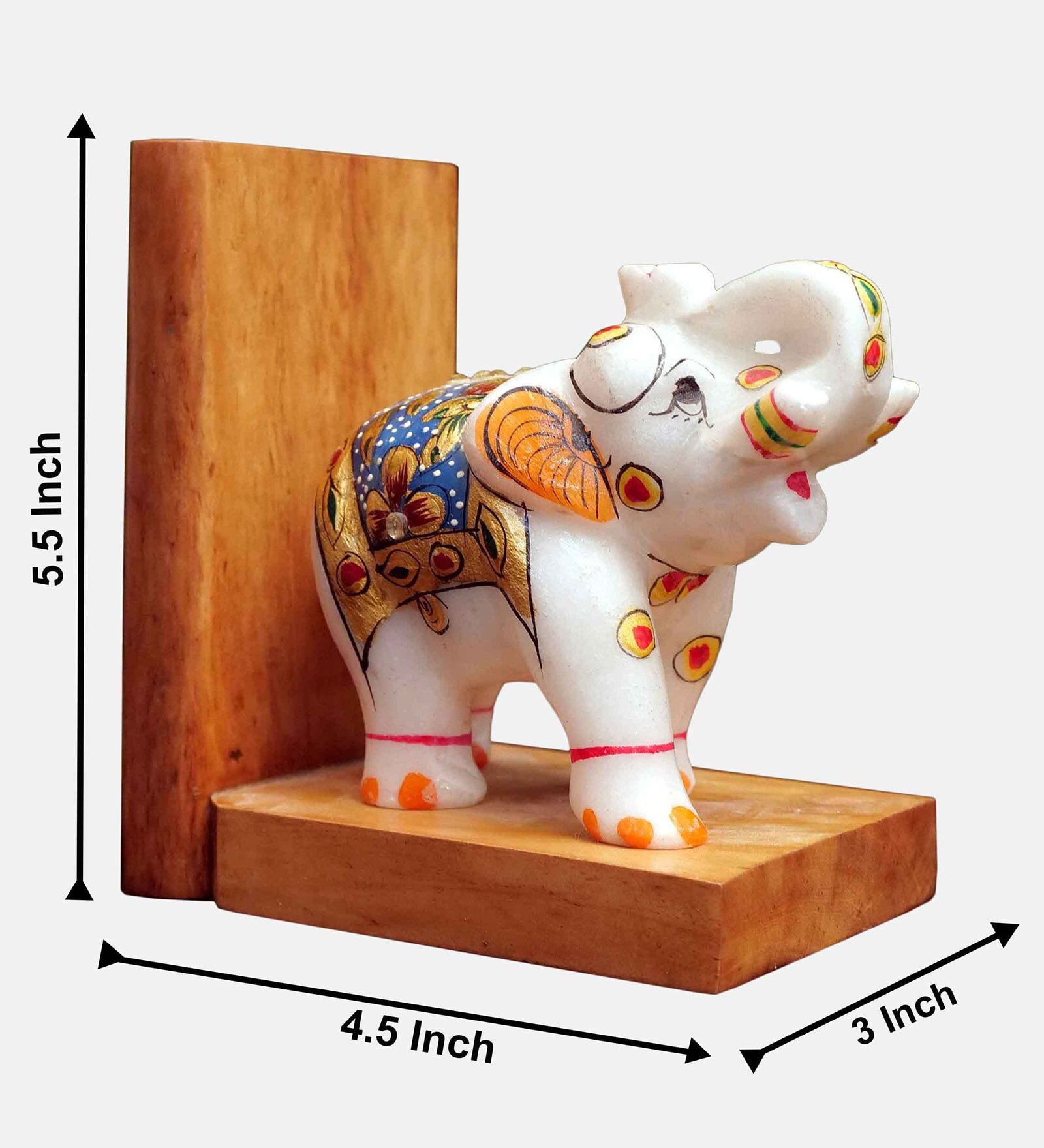 Desiger Eleplant White Wood & Marble Book End